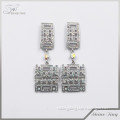Europe style unique jewelry design for ladies square diamond silver earrings